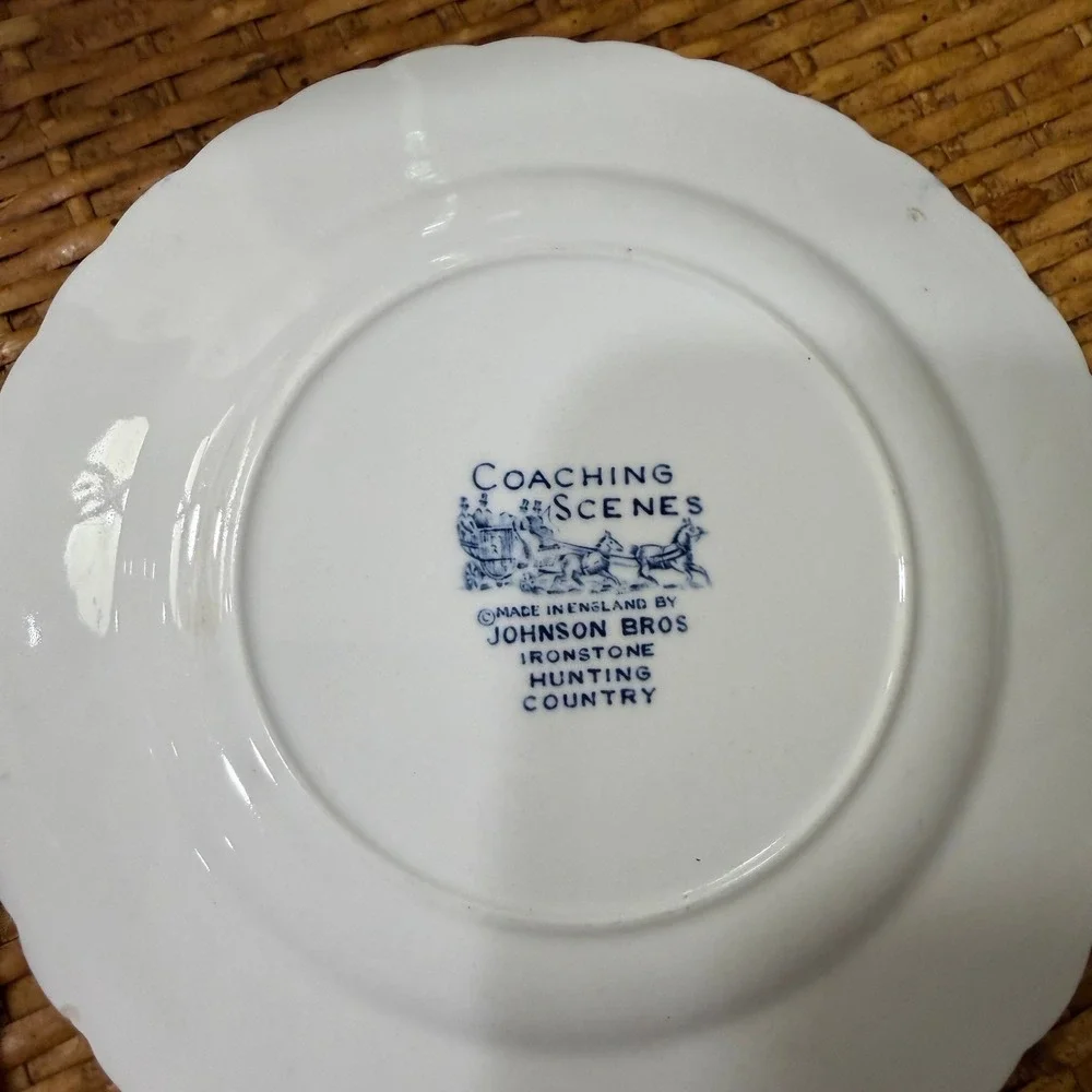 Vintage Johnson Brothers Coaching Scenes Blue Bread Butter Plates Pair